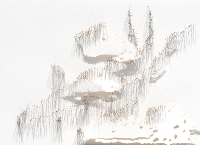 Safaa Erruas, ‘Frontière 5’, 2017, Drawing, Collage or other Work on Paper, Paper cuts and fragmented needles on cotton paper, L'Atelier 21