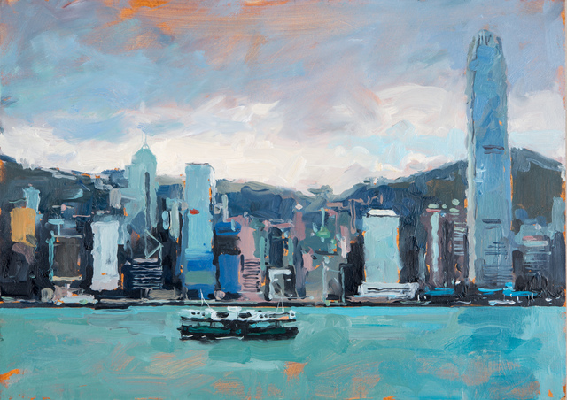 James Hart Dyke, ‘Hong Kong and Star Ferry’, 2014, Painting, Oil on board, DELAHUNTY