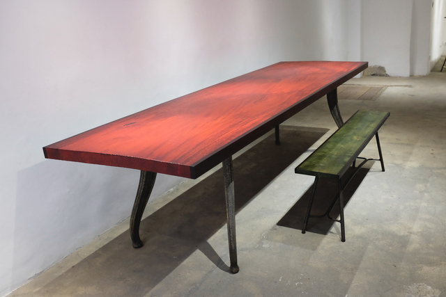 Nicolas Cesbron, ‘Table’, 2018, Design/Decorative Art, Plane tree gouged, stained red and bronze feet, Antonine Catzéflis
