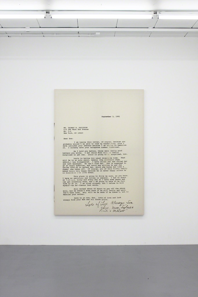 Installation view at Harlan Levey Projects - "September 3rd, 1991", 2015, graphite, resin, funerary ash, on muslin, 214 x 152 cm Installation view at Harlan Levey Projects - "September 3rd, 1991", 2015, graphite, resin, funerary ash, on muslin, 214 x 152 cm