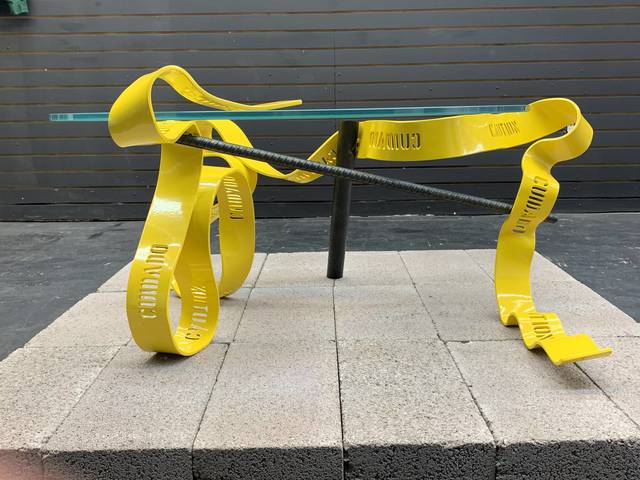 Gustavo Barroso, ‘Caution Table’, 2019, Textile Arts, Bent Steel, Rebar, Pipe, Starphire Glass, Wallplay