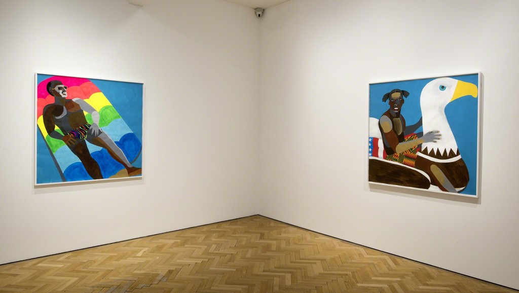 Derrick Adams, Floater No.16 (rainbow popsicle), 2016 and Floater No. 26 (eagle), 2016 Derrick Adams, Floater No.16 (rainbow popsicle), 2016 and Floater No. 26 (eagle), 2016