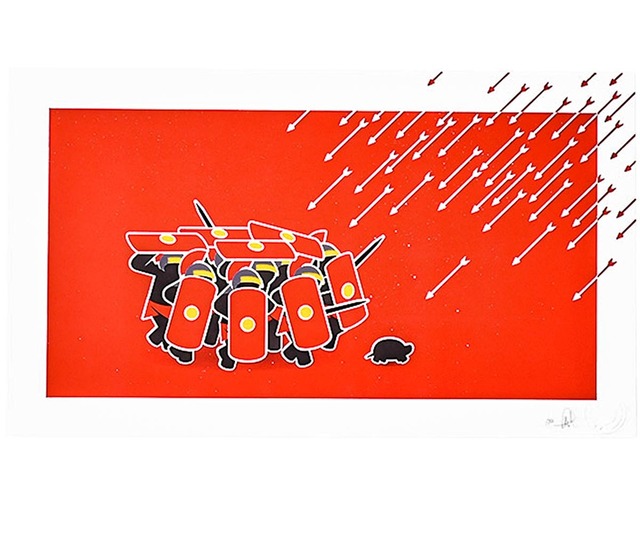 Pahnl, ‘UNDER FIRE (Hand Embellished)’, 2015, Print, Printed in colors on 300 GSM on Heritage Rag Paper, Silverback Gallery