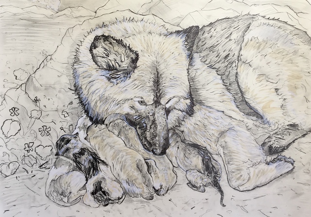 Chaz John, ‘Portrait of Rez Dog Mother and Puppies’, 2018, Ellsworth Gallery
