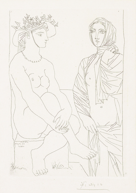 Pablo Picasso, ‘Femme assise au Chapeau et Femme debout drapée (Woman sitting in hat and woman standing draped)’, 1934, Print, Etching on Montval laid paper, Masterworks Fine Art