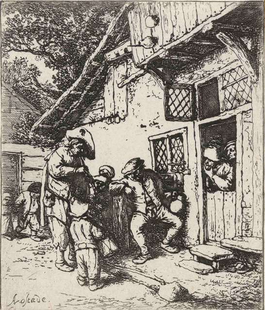 Adriaen van Ostade, ‘THE WANDERING MUSICIANS (HOLLSTEIN, GODEFROY 39)’, circa 1642, Print, Etching, Doyle
