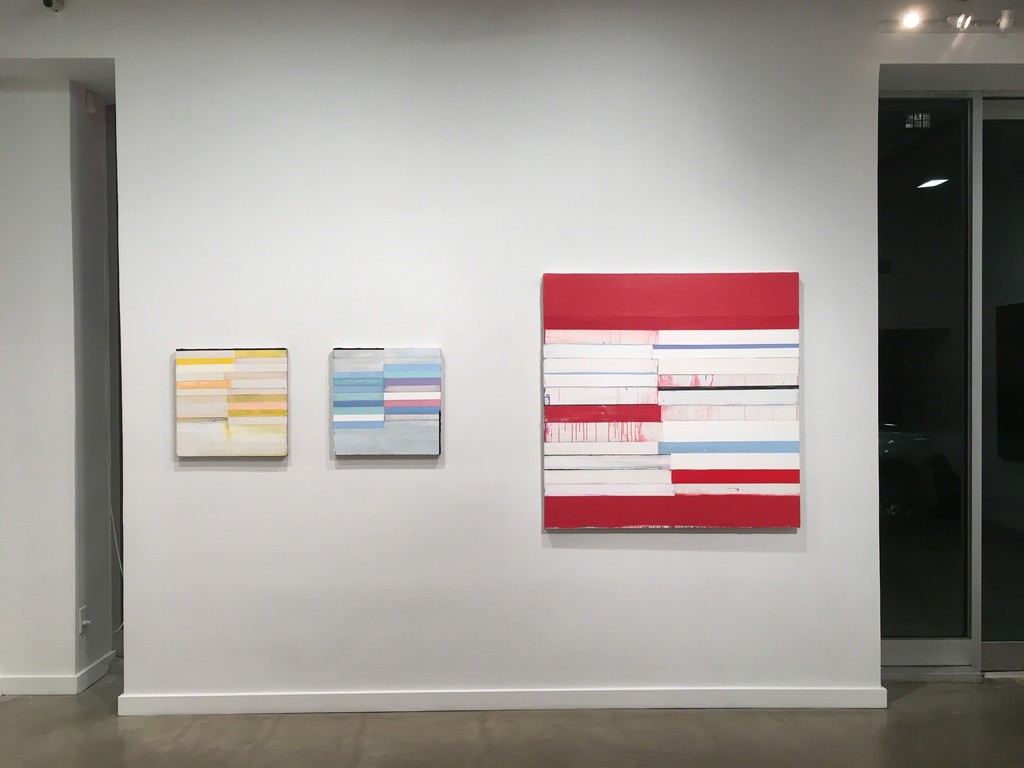 Mark Zimmermann, (left) "Ohana," (center) "Orchid" and (right) "The Way of Hardship", acrylic and mixed media on canvas Mark Zimmermann, (left) "Ohana," (center) "Orchid" and (right) "The Way of Hardship", acrylic and mixed media on canvas