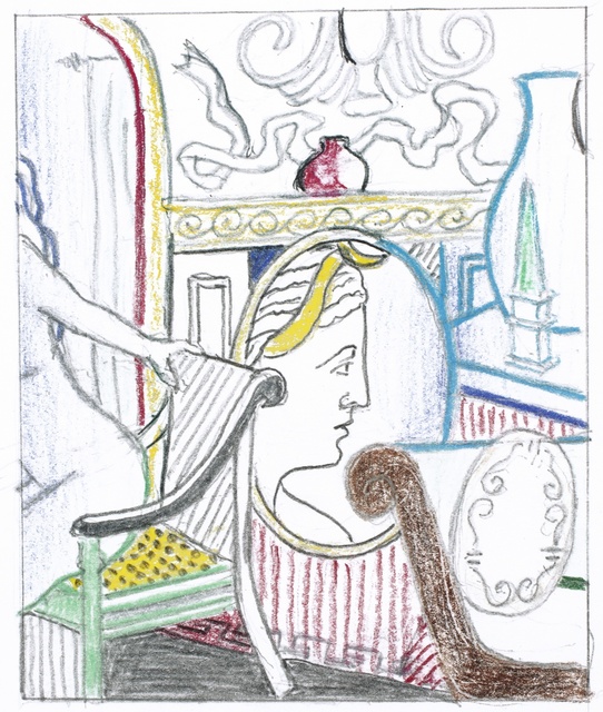Roy Lichtenstein, ‘Interior with Diana' (Study)’, Drawing, Collage or other Work on Paper, Colored pencil and graphite on paper, Sotheby's