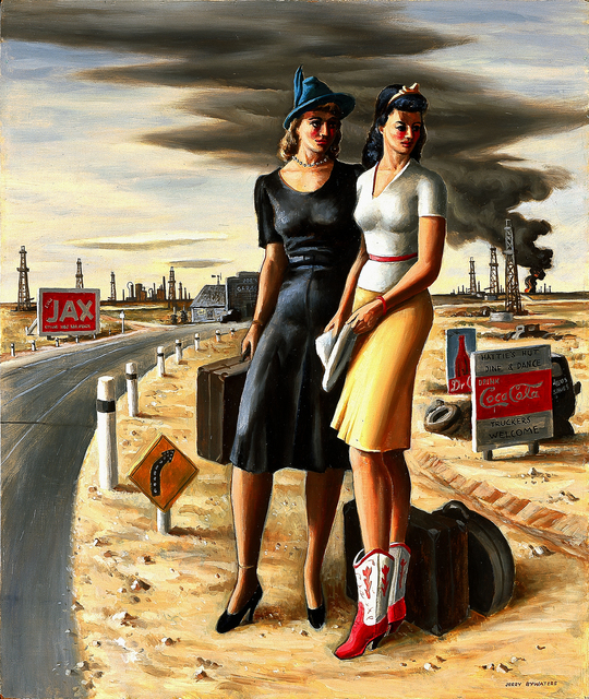 1716 1940 ART PRINT POSTER 32" X 26" OIL FIELD GIRLS BYWATERS JERRY 