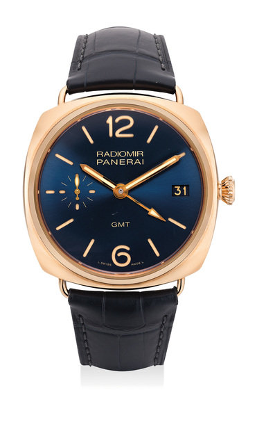 Panerai, ‘A very fine and attractive pink gold limited edition wristwatch with dual time, date, certificate and presentation box, numbered 111 of a limited edition of 200 pieces’, 2014, Jewelry, 18K pink gold, Phillips