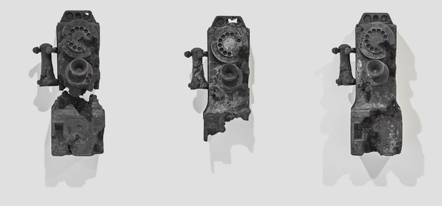 Daniel Arsham, ‘Three Ash Eroded Rotary Phones’, 2013, Sculpture, Volcanic ash, shattered glass, hydrostone, Galerie Ron Mandos