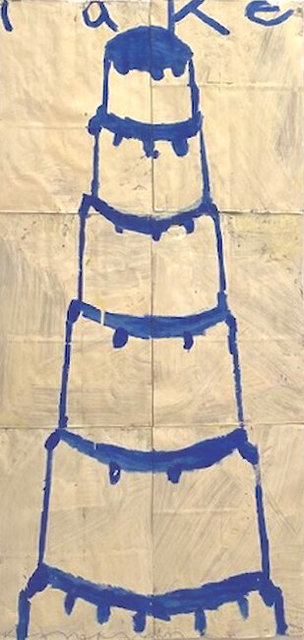 Gary Komarin, ‘Stacked Cakes, Blue on Creme’, 2020, Mixed Media, Mixed media on paper, Julie Nester Gallery