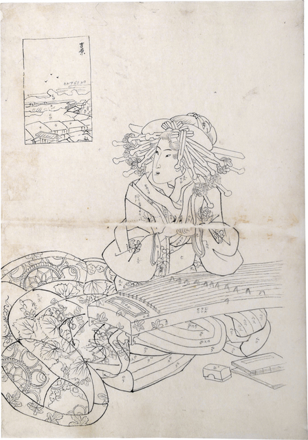 Teisai Sencho, ‘Preparatory Drawing for print of Flourishing Scenes of the East: Yoshiwara, Onoyama of the Sugata-Ebiya’, ca. 1830's, Drawing, Collage or other Work on Paper, Sumi ink on paper, Scholten Japanese Art