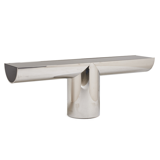J. Wade Beam, ‘Tee Console, Freeport, NY’, 1980s, Design/Decorative Art, Stainless Steel, Reverse-Painted Glass, Rago/Wright