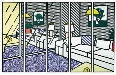 Roy Lichtenstein - Wallpaper With Blue Floor Interior - 5 Panels