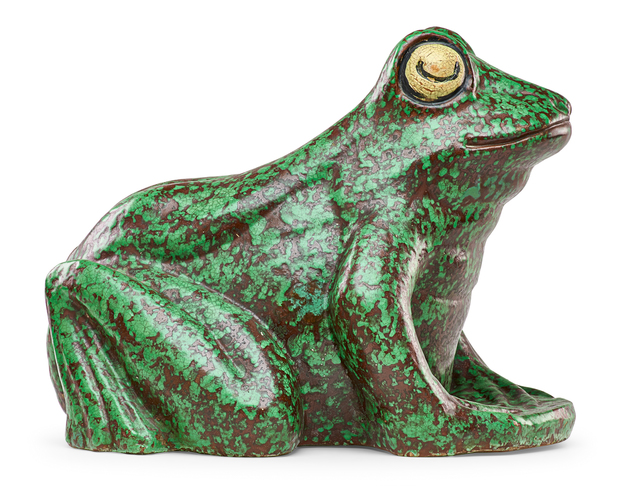 Weller Pottery Rare large Coppertone Frog lawn ornament/fountain, Zanesville, OH (1930s) Artsy