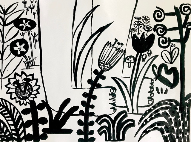 Carissa Potter, ‘Fresh Feet in Blooms’, 2019, Drawing, Collage or other Work on Paper, Sumi Ink on Paper, Eleanor Harwood Gallery