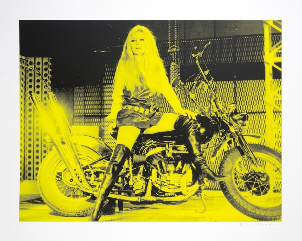 Russell Young - Bardot on Motorcycle (Yellow), from Fame + Shame