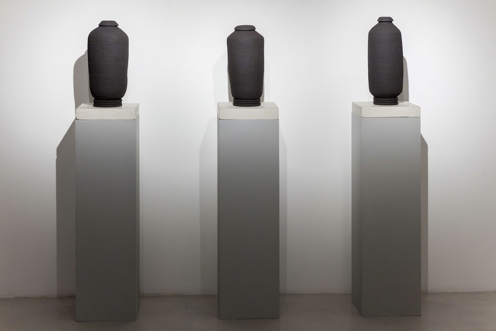 Isobel Church, "Ex Nihilo" (I,II,III), 2017, black stone ware, c. 45x20cm each at Montoro12 Contemporary Art Isobel Church, "Ex Nihilo" (I,II,III), 2017, black stone ware, c. 45x20cm each at Montoro12 Contemporary Art