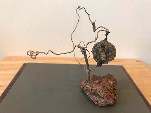 Rachel Muldez, ‘High and Tight’, 2016, Sculpture, Wasp nest, found wood, flax fiber, chia seeds, Ro2 Art