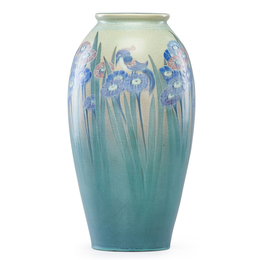 Large Vellum vase with stylized flowers and birds