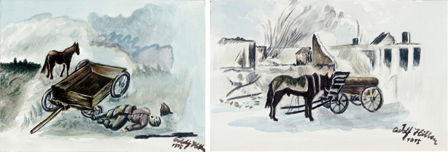 Yang Jiechang 杨诘苍, ‘After the Battle 1914-2014 Nos. 5 and 6 战后 1914-2014, 5,6号’, 2014, Drawing, Collage or other Work on Paper, Charcoal and watercolor on paper 木炭、水彩,纸本, Ink Studio