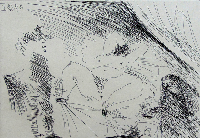 Pablo Picasso, ‘Young woman on a Bed, Procuress and Gentleman, from the Suite 347’, 1968, Gilden's Art Gallery