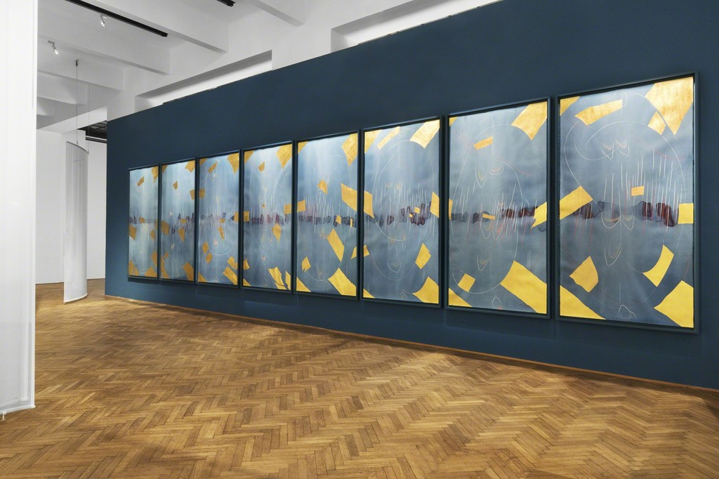 Exhibition View
UNCANNY VALUES: Artificial Intelligence & You
Jorinde Voigt, Immersive Integral Turn I – VIII, 2019
India ink, gold leaf, pastel, oil pastel, graphite on paper
MAK-Exhibition Hall
©Aslan Kudrnofsky/MAK Exhibition View
UNCANNY VALUES: Artificial Intelligence & You
Jorinde Voigt, Immersive Integral Turn I – VIII, 2019
India ink, gold leaf, pastel, oil pastel, graphite on paper
MAK-Exhibition Hall
©Aslan Kudrnofsky/MAK