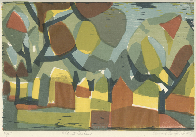 Bernard Brussel-Smith, ‘Walnut Orchard’, 1969, Print, Color Woodcut, Childs Gallery