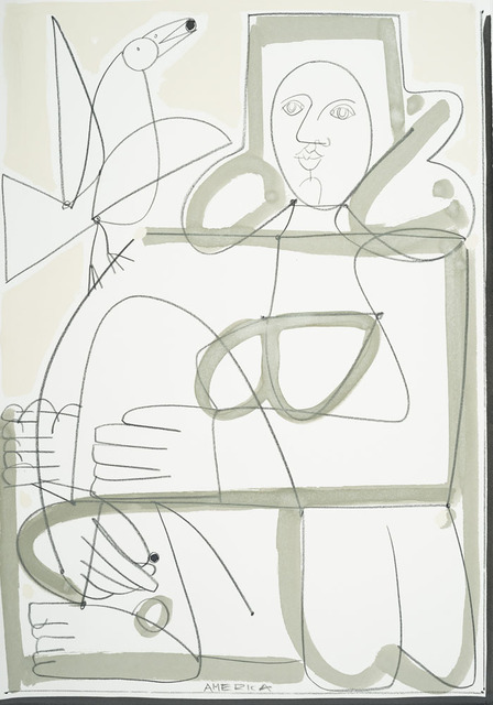 America Martin, ‘Woman & Bird Song II’, 2018, Drawing, Collage or other Work on Paper, Pencil and ink on paper, Wally Workman Gallery