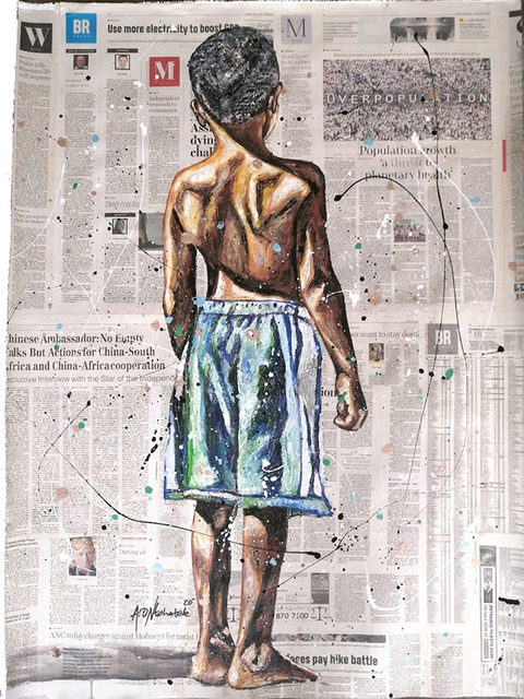 Andrew Ntshabele, ‘Never look back III’, 2020, Mixed Media, Acrylic on newspaper (pasted on canvas), ARTsouthAFRICA