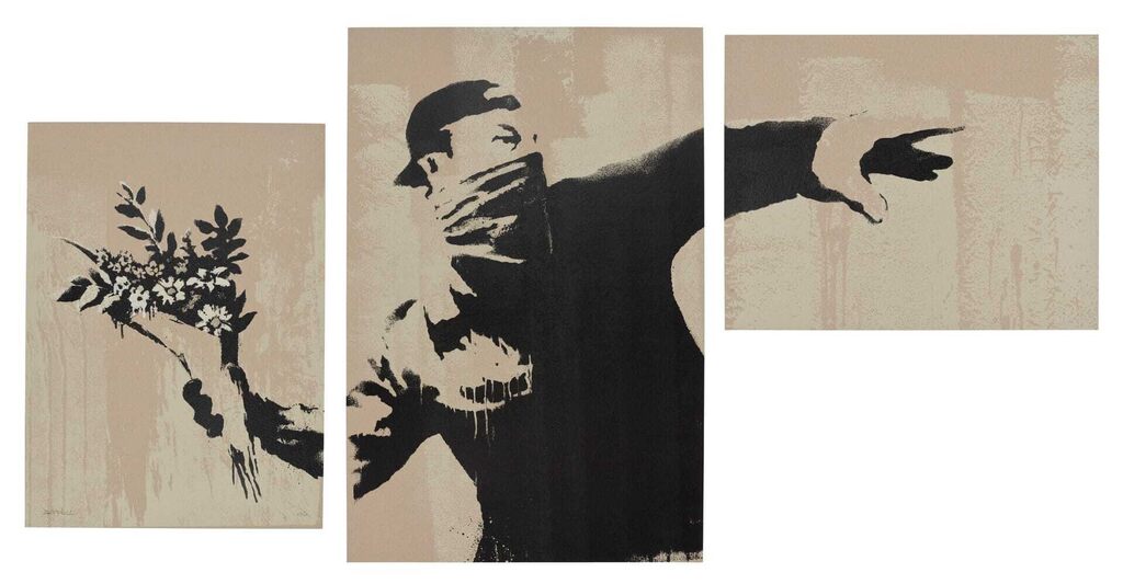 Banksy - Flower Thrower Triptych (Grey)