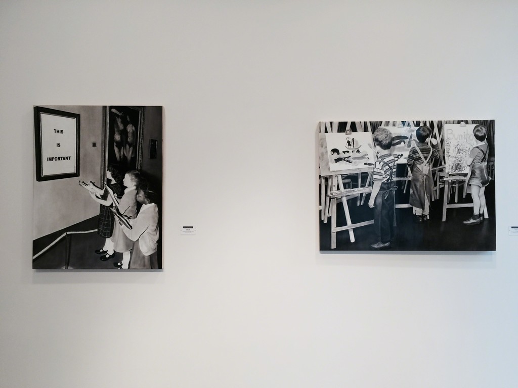 "The Masterpiece" 2014 (left) and "The Genius" 2014 (right), black oil and white gesso on wood panel "The Masterpiece" 2014 (left) and "The Genius" 2014 (right), black oil and white gesso on wood panel