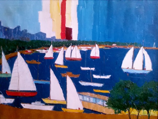 Campanile, ‘Marine Oil Painting Sailing Scene in Harbor 1970’, 20th Century, Lions Gallery