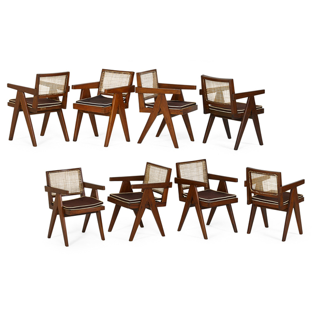 Pierre Jeanneret, ‘Eight V-Leg Armchairs From The Chandigarh Administrative Buildings, France/India’, 1960s, Rago/Wright