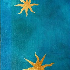 Jacques Lamy, Abstract Oil Painting Gold Leaf Stars 1 of 2 (20th Century)