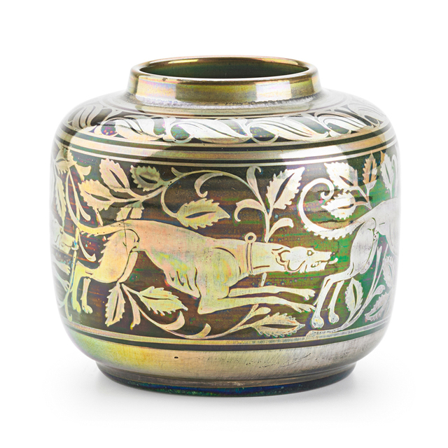 William S. Mycock, ‘Pilkington, Small Royal Lancastrian Vase With Greyhounds , England’, 1911, Design/Decorative Art, Rago/Wright