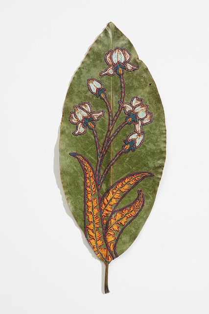 Hillary Waters Fayle, ‘Blooms For Grace 2’, 2020, Mixed Media, Embroidered magnolia leaf. Framed, Hashimoto Contemporary