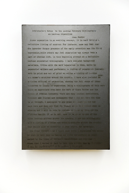 Phoenix Lindsey-Hall, ‘The Wonder at What We Have Done in Taking Our Lives Seriously (Introductory Notes to the Lesbian Herstory Archives Bibliography on Lesbian Separatism Written by Joan Nestle in January 1982’, 2018, VICTORI+MO CONTEMPORARY