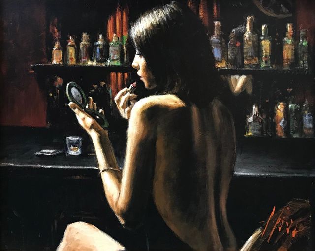 Fabian Perez, ‘ANNA AT THE BAR’, 2009, Print, ENHANCED GICLEE ON CANVAS, Gallery Art