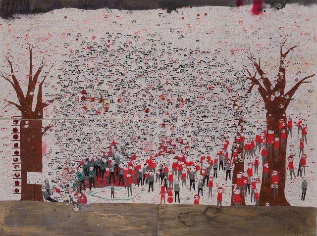 Neil Farber, ‘Caution’, 2009, Drawing, Collage or other Work on Paper, Acrylic, ink, watercolor, graphite and gel medium on paper in four parts, Doyle
