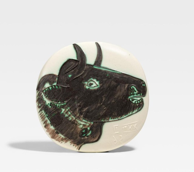 Pablo Picasso, ‘Profil de taureau’, 1956, Sculpture, Ceramic with ivory decoration, black and highlighted with green, BAILLY GALLERY