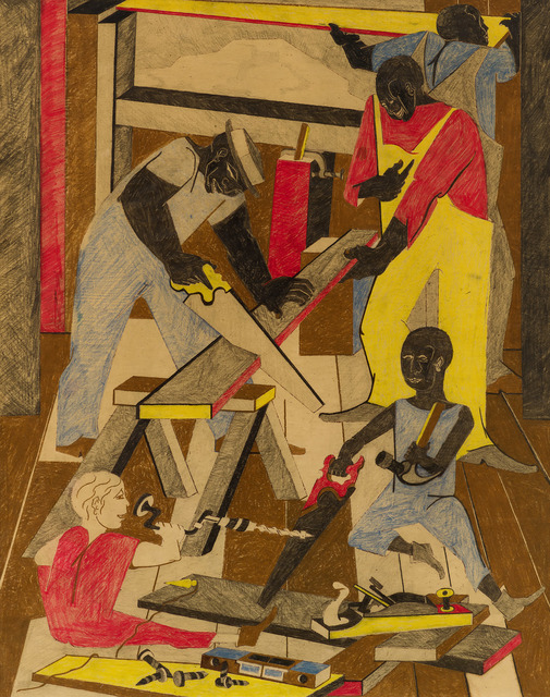 Jacob Lawrence, ‘Workshop (Builders I)’, 1972, Drawing, Collage or other Work on Paper, Crayon and graphite on paper, DC Moore Gallery