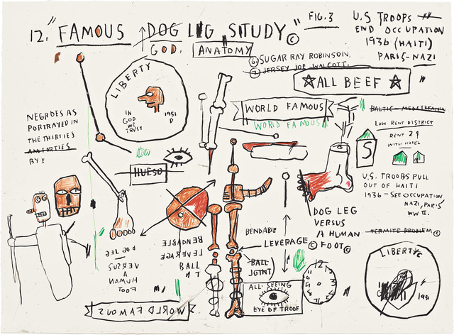 Jean-Michel Basquiat, ‘Wolf Sausage, King Brand, Dog Leg Study and Undiscovered Genius’, 1982-83/2019, Corridor Contemporary