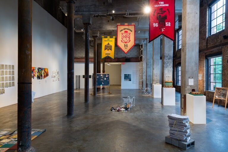 Image courtesy of Smack Mellon. Photo by Etienne Frossard.
Installation view of Race and Revolution: Still Separate – Still Unequal
Right to left: Marvin Touré, YEAR ONE-TWO, 2017
Carina D. Maye, An Unsteady Approach to an Unsteady System, 2013
Carina D. Maye, Teaching from Test, 2013
Carina D. Maye, Literacy Test, 2014
Mitsuko Brooks, “Rethinking Woman of Color Organizing (Andrea Smith)”, 2016
jc lenochan, Melanin Chronicles: “Everything My Kids Need To Know By Grade 4”, 2016 - present
Image courtesy of Smack Mellon. Photo by Etienne Frossard.
Installation view of Race and Revolution: Still Separate – Still Unequal
Right to left: Marvin Touré, YEAR ONE-TWO, 2017
Carina D. Maye, An Unsteady Approach to an Unsteady System, 2013
Carina D. Maye, Teaching from Test, 2013
Carina D. Maye, Literacy Test, 2014
Mitsuko Brooks, “Rethinking Woman of Color Organizing (Andrea Smith)”, 2016
jc lenochan, Melanin Chronicles: “Everything My Kids Need To Know By Grade 4”, 2016 - present