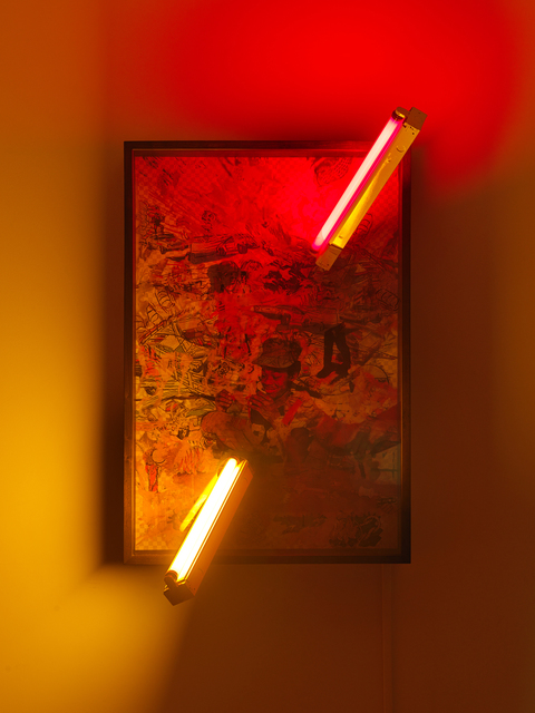 Jibade-Khalil Huffman, ‘Untitled (Proof)’, 2020, Mixed Media, Transparencies in lightbox, fluorescent fixtures, fluorescent tubes with color tinting, Magenta Plains
