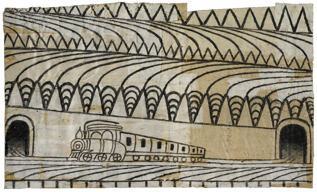 Martín Ramírez, ‘Untitled (Triangle Landscape with Train)’, c. 1960-63, Robert Berman Gallery