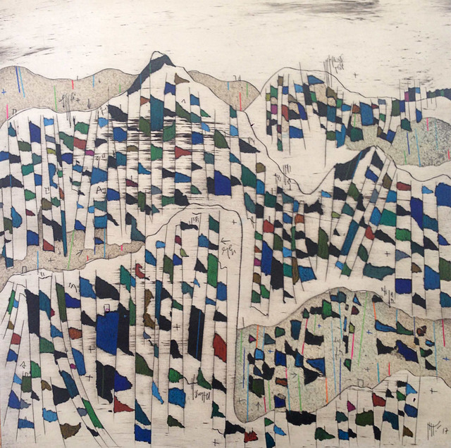 Manu vb Tintoré, ‘Els colors d'aquella terra oblidada nº8’, 2017, Drawing, Collage or other Work on Paper, Enamel and color pencil on engraved paper, N2 Galería