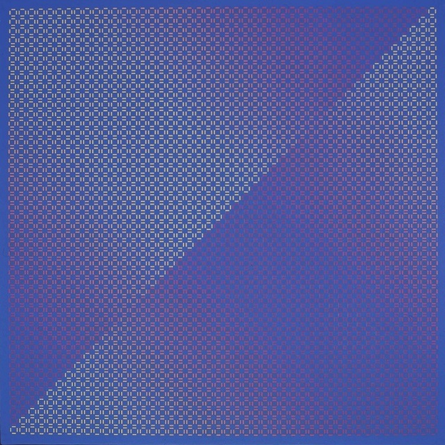 Julian Stanczak, ‘Centered Duality Blue II’, 1981-82, Painting, Acrylic on canvas, Mitchell-Innes & Nash