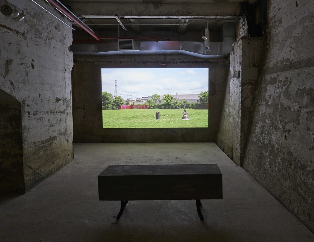 Sara Stern, COMPANY, 2018, installation view, In Practice: Other Objects, SculptureCenter, New York, 2019. HD video with color/sound, concrete and cast iron stove leg seating, weathered steel walls, credits video. Dimensions variable. Video: 13:00 minutes (looped). Sound mix by Gisburg. Courtesy the artist. Photo: Kyle Knodell Sara Stern, COMPANY, 2018, installation view, In Practice: Other Objects, SculptureCenter, New York, 2019. HD video with color/sound, concrete and cast iron stove leg seating, weathered steel walls, credits video. Dimensions variable. Video: 13:00 minutes (looped). Sound mix by Gisburg. Courtesy the artist. Photo: Kyle Knodell